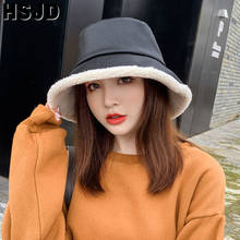 Chapéu feminino engrossar quente falso pele balde chapéu de couro grande borda chapéu de pescador chapéus de outono e inverno para mulher panamá senhora boné 2024 - compre barato