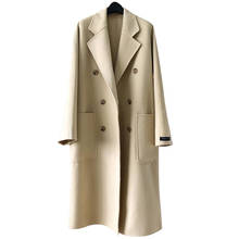 Осенне-зимнее Женское шерстяное пальто с отложным воротником, двубортное тонкое пальто, женский халат большого размера, двойное кашемировое пальто 2024 - купить недорого