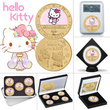 WR-juego de monedas commemoativas chapadas en oro de dibujos animados de Anime japonés, coleccionables con soporte, moneda de desafío de gato y gatito, regalo para sus niñas 2024 - compra barato