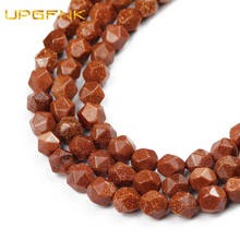 Upgfnk-miçangas espaçadoras soltas com areia dourada facetada natural, 8mm, para fazer joias, acessórios para colar, pulseira e colar 2024 - compre barato