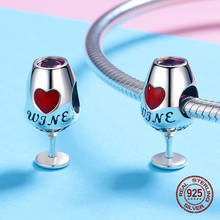 Fashion red wine glass charm fit 3MM bracelet beads DIY jewelry woman 925 sterling silver jewelry making pendant Hot Sale 2024 - buy cheap