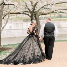 Lakshmigown Puffy Plus Size Black Wedding Dress Long Sleeve Gothic Lace Bridal Country Wedding Gowns Open Back 2021 Robe Mariage 2024 - buy cheap