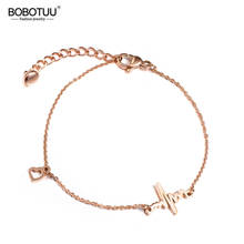 BOBOTUU Classic Rose Gold Color Love Heartbeat Bracelets For Girl 316L Stainless Steel Heart Charm Bracelet & Bangles BB17031 2024 - buy cheap