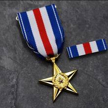 US Army Award Medal Silver Star Medals Five-pointed Star Honours Ribbon Military Commemorate Badge Pin 2024 - buy cheap