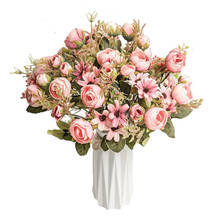 Шелковые розы, искусственные цветы, букет, высококачественные пластиковые аксессуары, украшения для дома, гостиной, свадебного стола, искусственные цветы 2024 - купить недорого