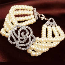 Women Lady Female Girlfriend Silver Color Four Layer Pearl Bracelet, Adjustable Crystal Rhinestone Bracelet, Wrap Rose Bracelet 2024 - buy cheap