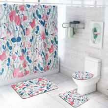 Tapete banheiro flor + tampa + conjunto de tapete de banho + cortina de banho antiderrapante absorve a água floral tapetes de banheiro 2024 - compre barato