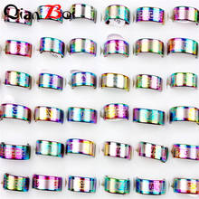 QianBei Wholesale 100pcs Lots Womens Rainbow Colorful Ring Stainless Steel Wedding Band Rings For Women Man 2024 - buy cheap