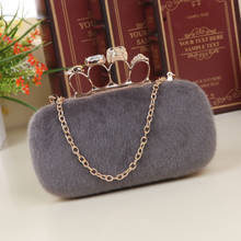 Evening Clutch Bag Women Soft Voluminous Clutch Fur Bags Wedding Shiny Handbags Bridal Metal Bow Clutches Bag Chain Shoulder Bag 2024 - buy cheap