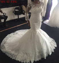 Sparkly Vintage African Mermaid Wedding Dresses 2022 Long Sleeves robe de mariee Plus Size Lace Applique vestidos de novia 2024 - buy cheap