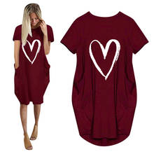Women Casual Loose Dress With Pockets Fashion O Neck Short Sleeve Love Print Long Tops Female Street Plus Size 5XL T-shirt Dress 2024 - buy cheap