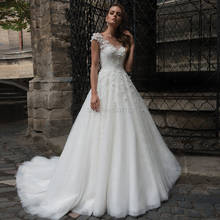 Cap Sleeves Wedding Dresses A Line 3D Flowers O Neck Open Back Bridal Wedding Gowns Vestido De Noiva Court Train 2024 - buy cheap