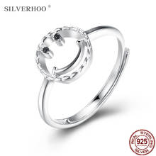 SILVERHOO Sterling Silver Rings 925 Smiley Face Hollow Women Ring Adjustable Style Fine Jewelry Girlfriend Gift The New Listing 2024 - buy cheap