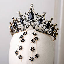 Pendientes de corona de pelo de cristal negro, accesorios para el cabello de boda, decoración barroca atmosférica para cumpleaños 2024 - compra barato