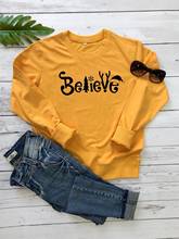 Faith Believe-Sudadera con estampado de letras para mujer, Jersey de algodón con cuello redondo, camiseta de manga larga Harajuku para mujer 2024 - compra barato