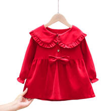 Вельветовое платье для девочек, с длинным рукавом, с бантом, для весны и осени 2024 - купить недорого
