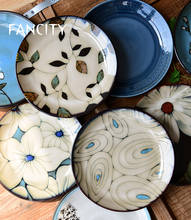 FANCITY  Japanese creative kiln glazed ceramic tableware hand-painted flower flat steak plate dim sum plate western food plate 2024 - buy cheap