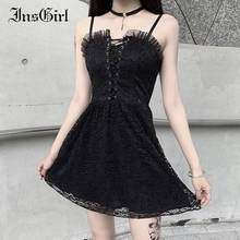 InsGirl Sexy Gothic Dress Women Lace Up High Waist Lace Patchwork Strapless Dress Harajuku Street Dark Black A-line Punk Dress 2024 - buy cheap