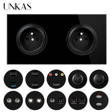 UNKAS-Panel de enchufe de cristal negro Dual, interruptor regulador de ventilador para ordenador, Compatible con HDMI, USB, TV, RJ11, teléfono, RJ45 2024 - compra barato