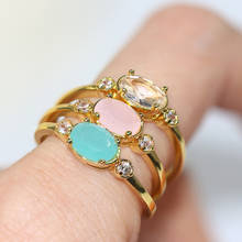 Zhouyang doces pedra anéis para as mulheres oval azul rosa zircão luz cor de ouro presente de halloween por atacado jóias de casamento presente r888 2024 - compre barato