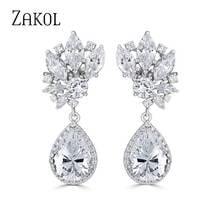 ZAKOL White Color Water Drop Crystal Zircon Dangle Earrings for Women Classic Flower Bridal Wedding Party Jewelry FSEP2065 2024 - купить недорого