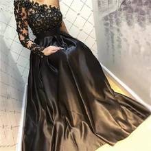 Black Evening Dresses One Shoulder Satin A Line Long Sleeve Lace Beaded Plus Size Vintage Arabic 2021 Formal Party Prom Gown New 2024 - buy cheap