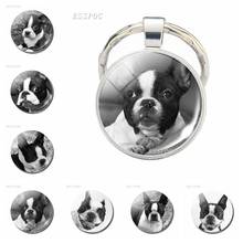 Llavero con diseño de perro en blanco y negro, llaveros de perro Bulldog Retro, llaveros de cristal en cabujón, joyería, colgante, regalos 2024 - compra barato