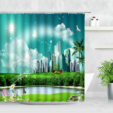 Cortinas de ducha con diseño de paisaje creativo, visillo de baño con estampado de flores, plantas, palmeras, impermeable, con ganchos 2024 - compra barato