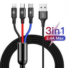 3 в 1 USB кабель 2,4 А, для мобильный телефон, Micro USB Type C, 8Pin, зарядный кабель для iPhone XR, XS, Max, X, Huawei, шнур для быстрой зарядки данных 2024 - купить недорого