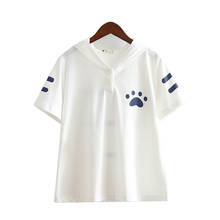 Merry Pretty Kawaii Women T Shirts Hooded Cat Print Cotton Tops Tee Shirt O-Neck Mori girl Style Kawaii Women's Casual White Top 2024 - buy cheap