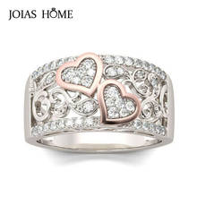 Кольцо JoiasHome, искусственное серебро, новое кольцо из розового золота с разделением сердца, женский подарок на день Святого Валентина, размер 6-10 2024 - купить недорого