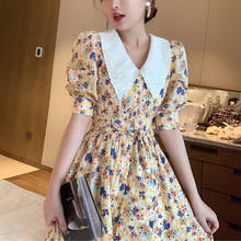 Korean Chic Retro Print Temperament Dress Summer 2022 High Waist Chiffon Vestido Turn Down Collar Elegant Party Dresses 15151 2024 - buy cheap