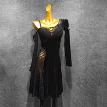 Женское платье для латиноамериканских танцев, черное платье с длинным рукавом и открытым плечом, для бальных танцев и представлений, модель LP427, 2020 2024 - купить недорого