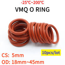 Уплотнительное кольцо VMQ, 10 шт., уплотнительная прокладка, толщина CS 5 мм, внешний диаметр 18 ~ 45 мм, изолированная силиконовая резина, водонепроницаемая шайба круглой формы, Нетоксичная красная 2024 - купить недорого