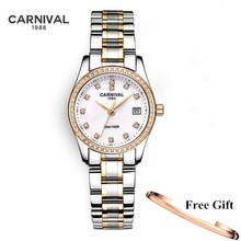 CARNIVAL-Reloj de pulsera de lujo para mujer, accesorio femenino de cuarzo dorado, resistente al agua, 2021 2024 - compra barato