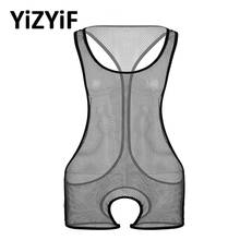 Sexy Bodysuit Men See Through Sheer Fishnet One-piece Bodysuit Lingerie Sleeveless Scoop Neck Crotchless Jumpsuit Sexy Clubwear 2024 - buy cheap