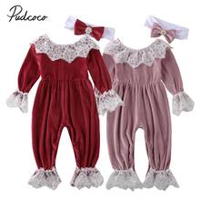 2020 Baby Spring Autumn Clothing Newborn Baby Girl Clothes Velvet Jumpsuit Romper + Headband Lace Long Sleeve Outfits Set 2024 - buy cheap