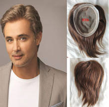 Toupee Skin Men's Toupee Human Hair Pieces for Men Natural Hair Replacement Brown Color Mono Lace Men Toupee 6X8 2024 - купить недорого
