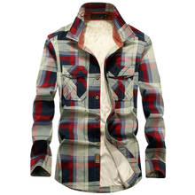 Camisa xadrez de flanela masculina, camisa 2021 algodão para homens com forro casual de manga comprida, camisa grossa quente para outono 100% 2024 - compre barato