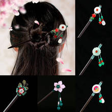 Horquillas de madera para el pelo, horquillas de estilo chino Vintage, flores, borlas, cuentas, colgante, accesorios para el cabello de boda 2024 - compra barato