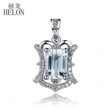 HELON 0.85ct Genuine Aquamarine Pendant Solid 14K White Gold Natural Diamonds Pendant For Women Engagement Wedding Fine Jewelry 2024 - buy cheap