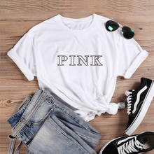 ONSEME-Camiseta de estética para mujer, camisetas con estampado de letra rosa, camisetas holgadas, ropa de calle para mujer, camisetas kawaii, camisetas de algodón 2024 - compra barato