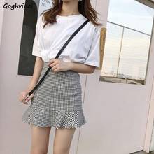 Plaid Skirts Women Ruffle Trumpet Skirt Chic Elegant A-line High Waist Sweet Korean Style Slim Daily Streetwewar All-match New 2024 - buy cheap