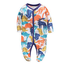 Пижама для новорожденных мальчиков с длинным рукавом с милым принтом динозавра хлопковый комбинезон Детская Пижама комбинезон Одежда для новорожденных 2024 - купить недорого