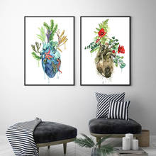 Художественная живопись на холсте с изображением сердца человека, ВИНТАЖНЫЙ ПЛАКАТ на тему медицины, акварель, цветок, океан, клиника, Декор 2024 - купить недорого