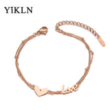 YiKLN Rose Gold Double Layer Love Heart Charm Bracelets For Women Stainless Steel Link Chain Bracelet For Birthday Gift YB20007 2024 - buy cheap