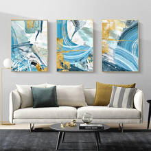 Imagem abstrata moderna pintura da lona parede arte azul e amarelo cartaz hd impressão para sala de estar decoração casa sem moldura 2024 - compre barato