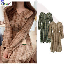 Cotton Vintage Dresses Women Casual Cute Sweet Preppy Style Korea Japan A Line Peter Pan Collar Plaid Shirt Dress Long 10323 2024 - buy cheap