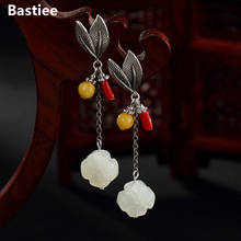 Bastiee Lucky Flower Clover Dangle Earrings For Women Drop Earings Silver 925 Jewelry Jade Amber Beads Chinese Vintage Red Agate 2024 - buy cheap