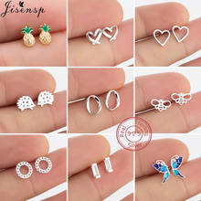 100% 925 Sterling Silver Heart Earrings for Women Small Round Bee Hedgehog Pineapple Stud Earring Bohemian Butterfly Accessories 2024 - buy cheap